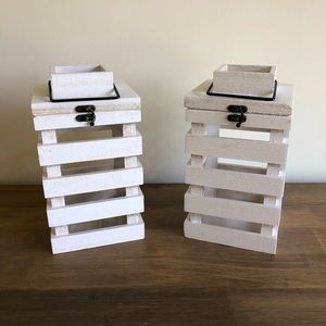 Set of 2 Wooden Lanterns - White